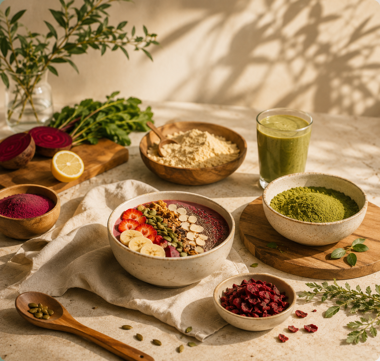 A natural ingredient arrangement representing Tongue Tastic’s approach to everyday food.